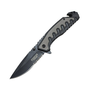 Defender-Xtreme 9" Grey and Black Spring Assisted Folding Knife with Belt Clip