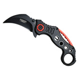Defender-Xtreme 7" Spring Assisted Red and Black Handle Skinner Knife Steel Blade