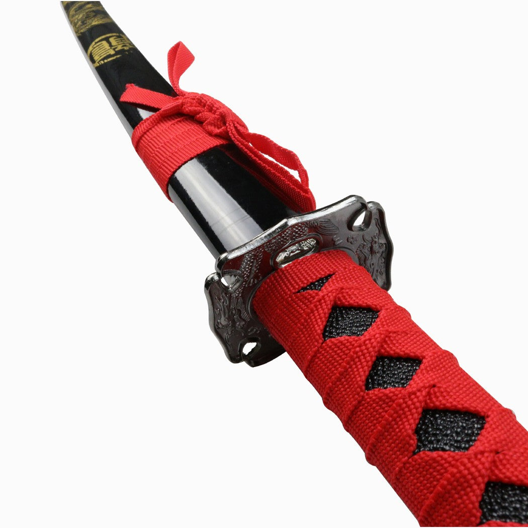 3pc Black and Red Samurai Sword Set Carbon Steel Blade with Stand Good Quality