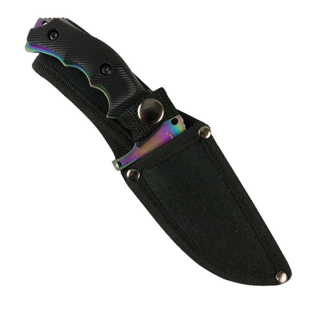 Hunt-Down Series 9.5" Hunting Knife Multi Rainbow Color Full Tang Blade