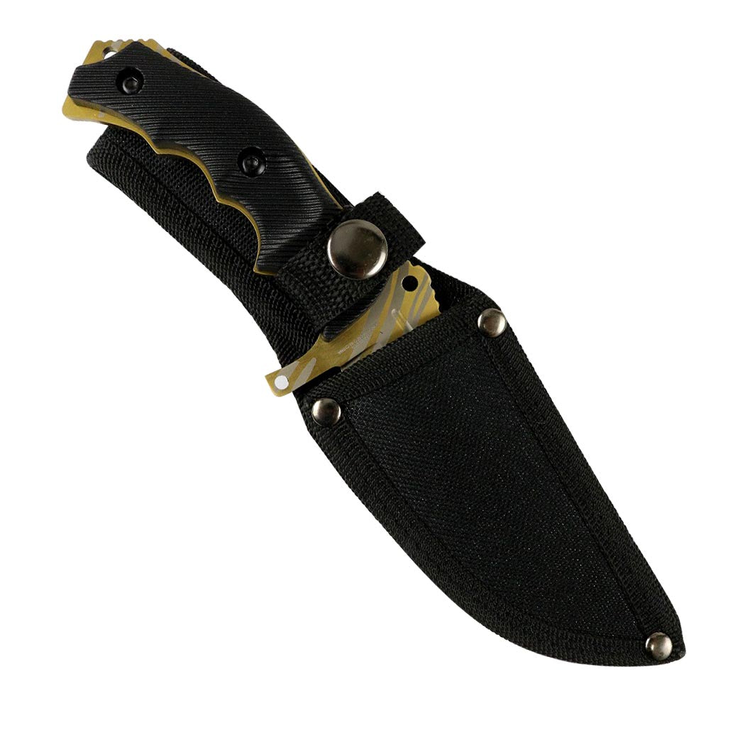 Hunt-Down Series 9.5" Hunting Knife Gold Color Full Tang Blade