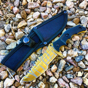 Hunt-Down Series 9.5" Hunting Knife Gold Color Full Tang Blade
