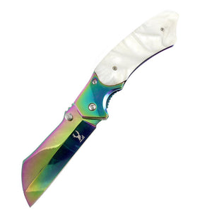 TheBoneEdge Series 8" Spring Assisted Folding Knife Razor Blade Pearl Handle