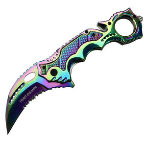 8.5" Hunt-Down Spring Assisted Folding Knife Rainbow color