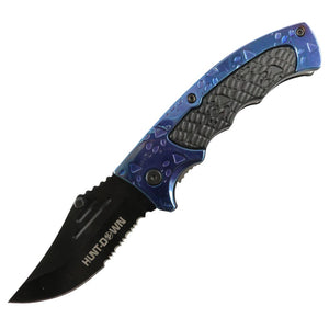 Hunt-Down 8" Blue & Black Tiger Paw Staineless 3CR13 Steel Spring Assisted Folding Knife
