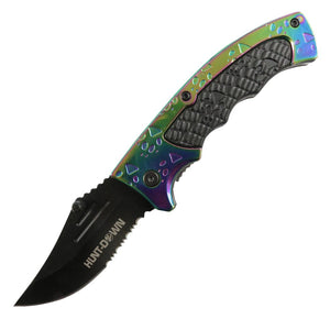 Hunt-Down 8" Rainbow Tiger Paw Staineless 3CR13 Steel Spring Assisted Folding Knife
