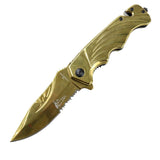 8" TheBoneEdge Spring Assisted Folding Knife All Gold With Belt Cutter & Glass Breaker