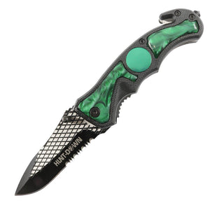 Hunt-Down 8" Green & Black Folding Tactical Knife Spring Assisted Stainless 3CR13 Steel