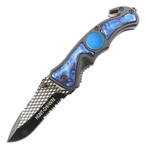Hunt-Down 8" Blue & Black Folding Tactical Knife Spring Assisted Stainless 3CR13 Steel