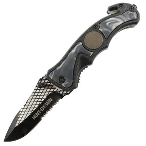 Hunt-Down 8" Grey & Black Folding Tactical Knife Spring Assisted Stainless 3CR13 Steel