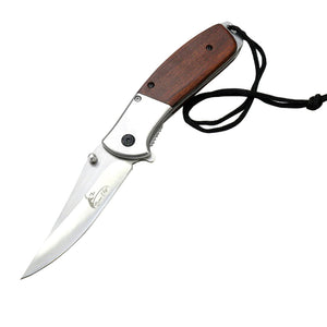 8" TheBoneEdge Steel Blade Spring Assisted Folding Knife Wooden Dark shade Handle