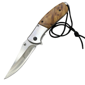 8" TheBoneEdge Steel Blade Spring Assisted Folding Knife Wooden Light shade Handle