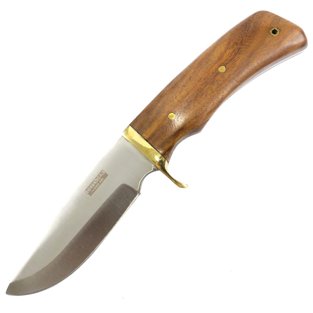 9.5" Defender Xtreme Full Tang Hunting Knife with Real Wood Handle and Leather Sheath