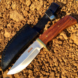 9.5" Defender Xtreme Full Tang Hunting Knife with Real Wood Handle and Leather Sheath