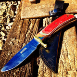 9.5" Defender Xtreme Full Tang Hunting Knife Multi Color Handle and Leather Sheath