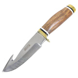 Defender-Xtreme 8.5" Wood Handle Stainless Steel Hook Blade Hunting Knife Sheath
