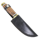 Defender-Xtreme 8.5" Wood Handle Stainless Steel Hook Blade Hunting Knife Sheath