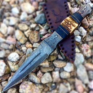 TheBoneEdge 9.5" Damascus Blade Stag Handle Hunting Knives with leather Sheath