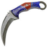 TheBoneEdge 8" Skinner Damascus Blade Blue Horn Handle Hunting Knife with Sheath