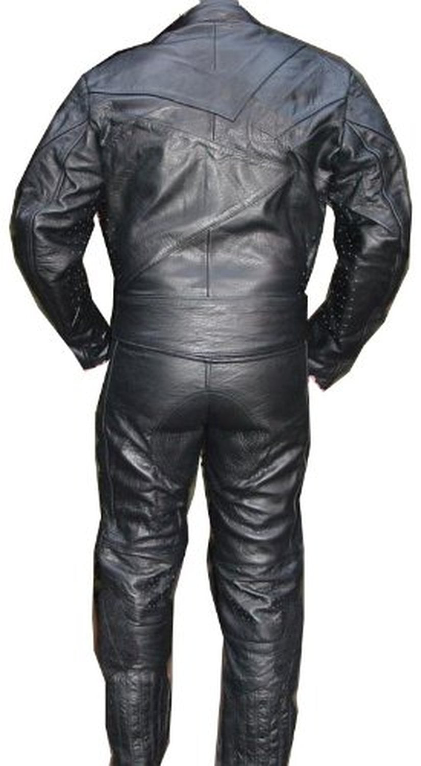 2pc Motorcycle Riding Racing Track Suit w/ padding All Leather Drag Suit Black