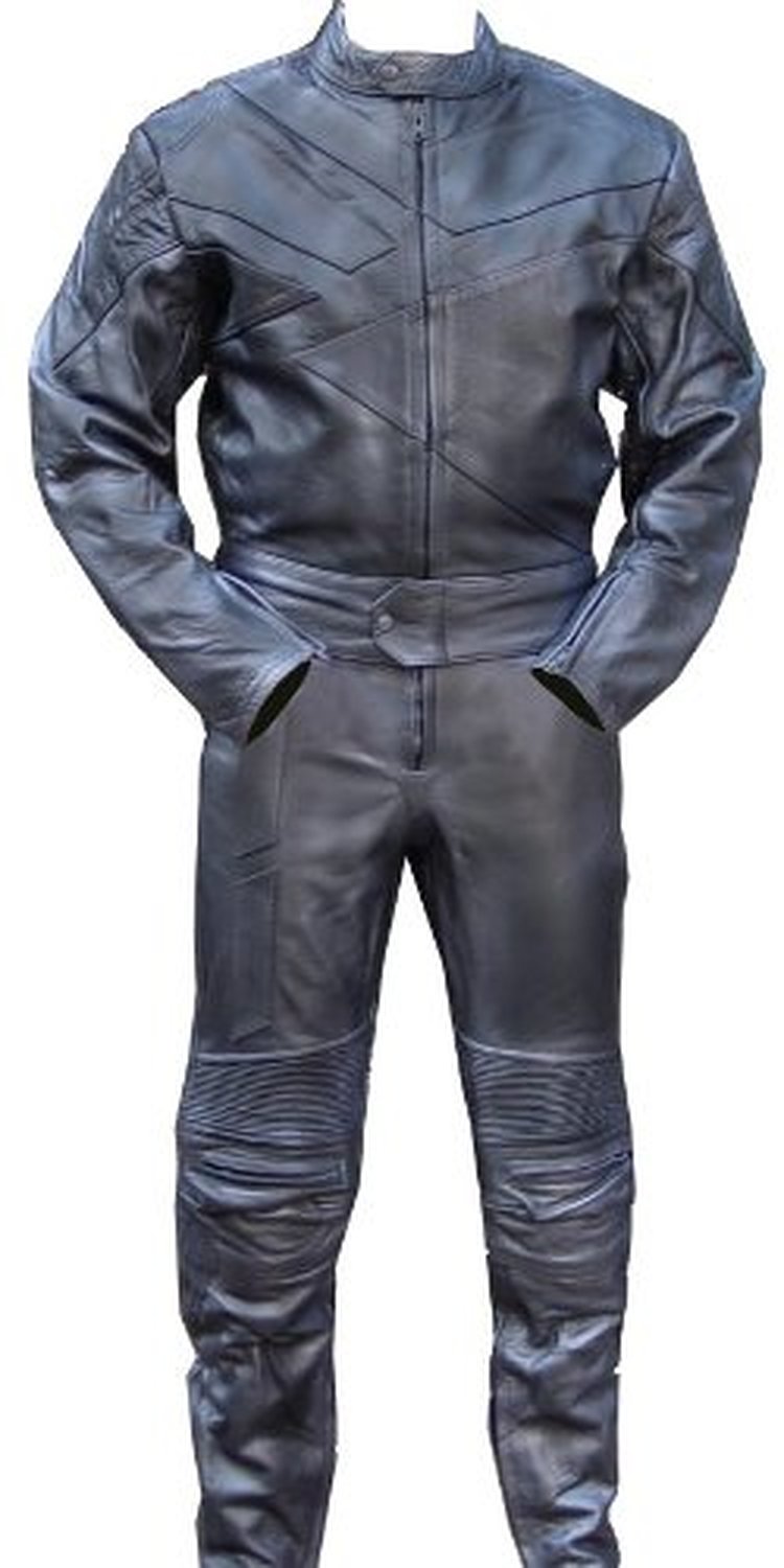 2pc Motorcycle Riding Racing Track Suit w/ padding All Leather Drag Suit Black