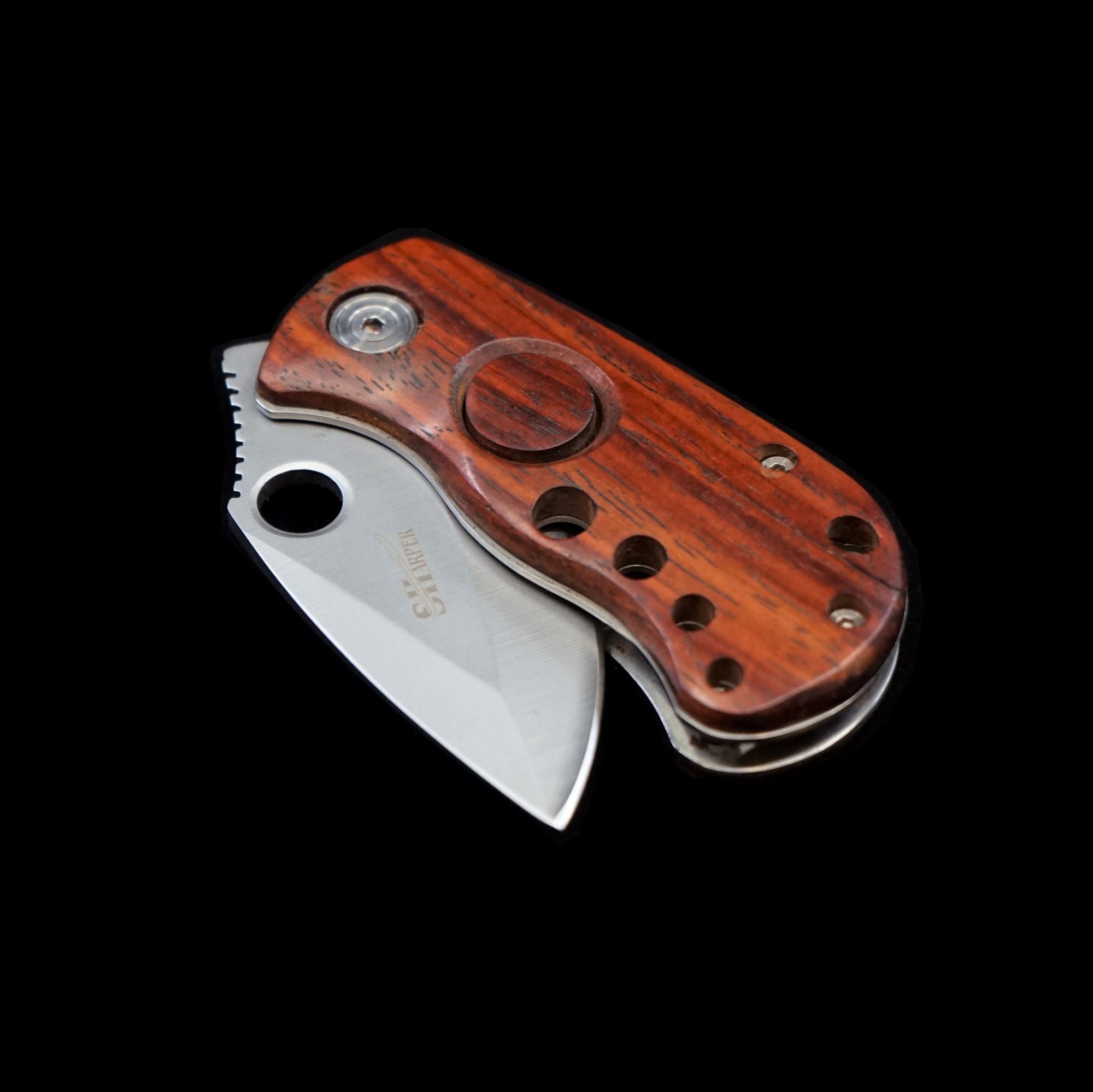 Mini Safety Locking Blade Cherry Wood Knife