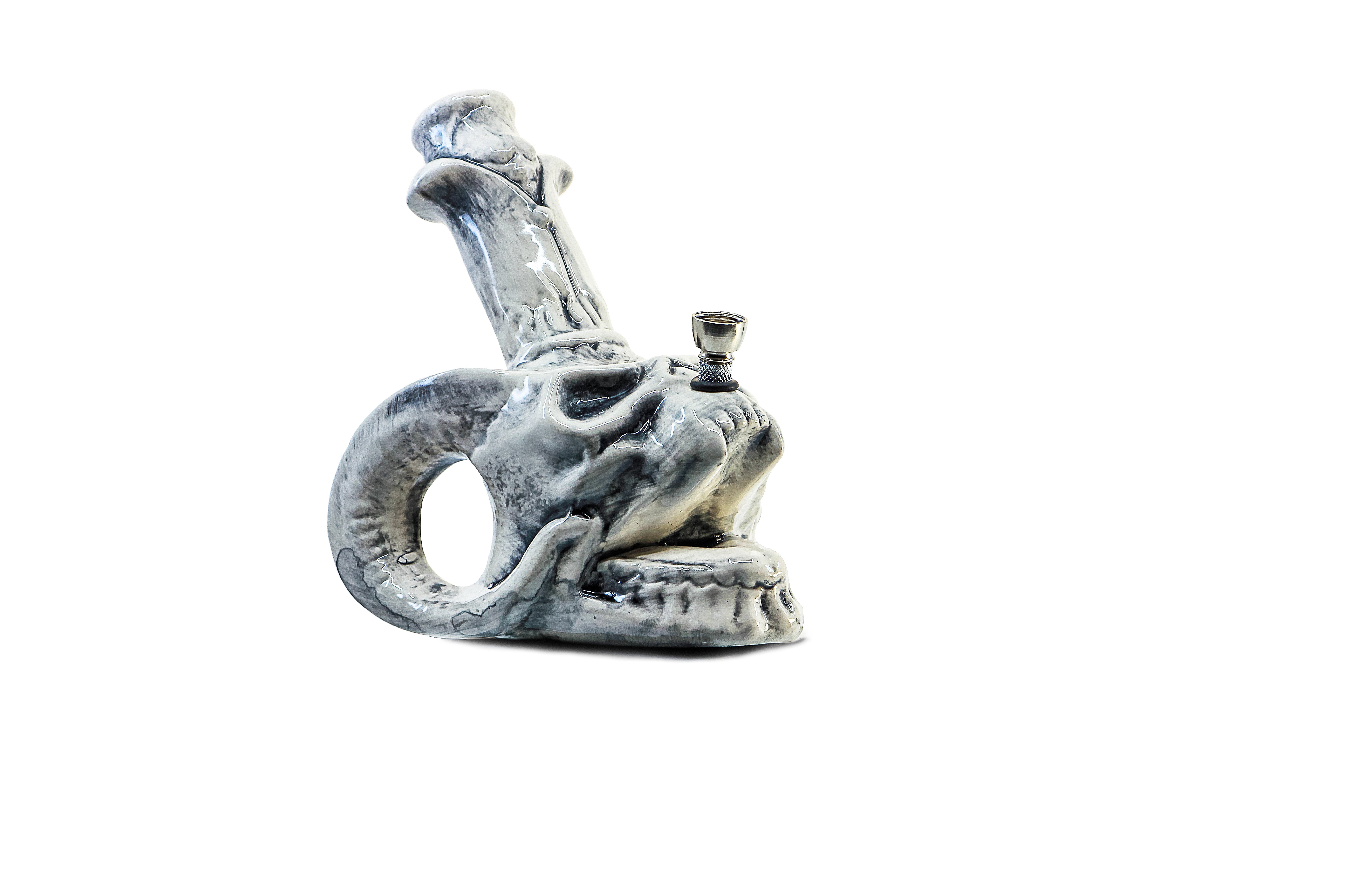 Ceramic Horned Skull Water Pipe