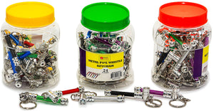 Jar of 24 Whistle Keychain Pipes