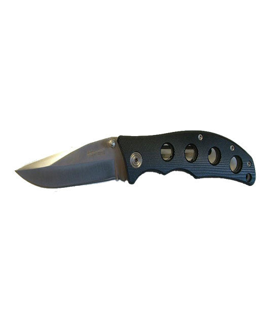 Black Ridged Quad Hole Spring Assisted Knife