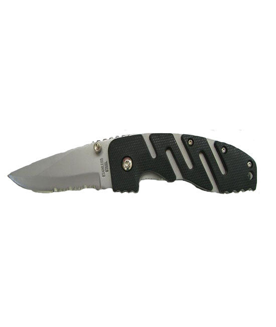 Mini Black Ridged Alternating SIlver Lined Switchblade