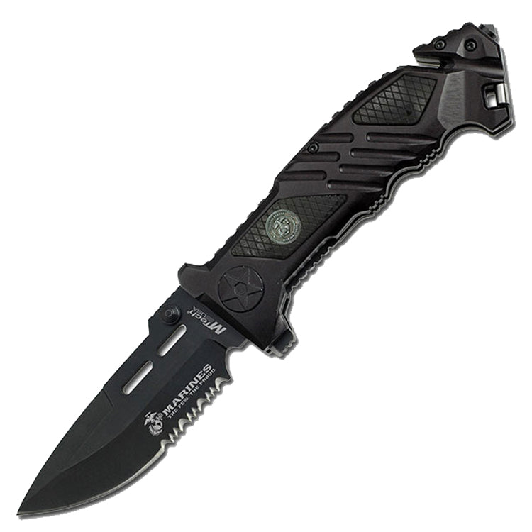 MTech 8.75" Stainless Steel Spring Assisted Knife Survival Black Aluminum Handle