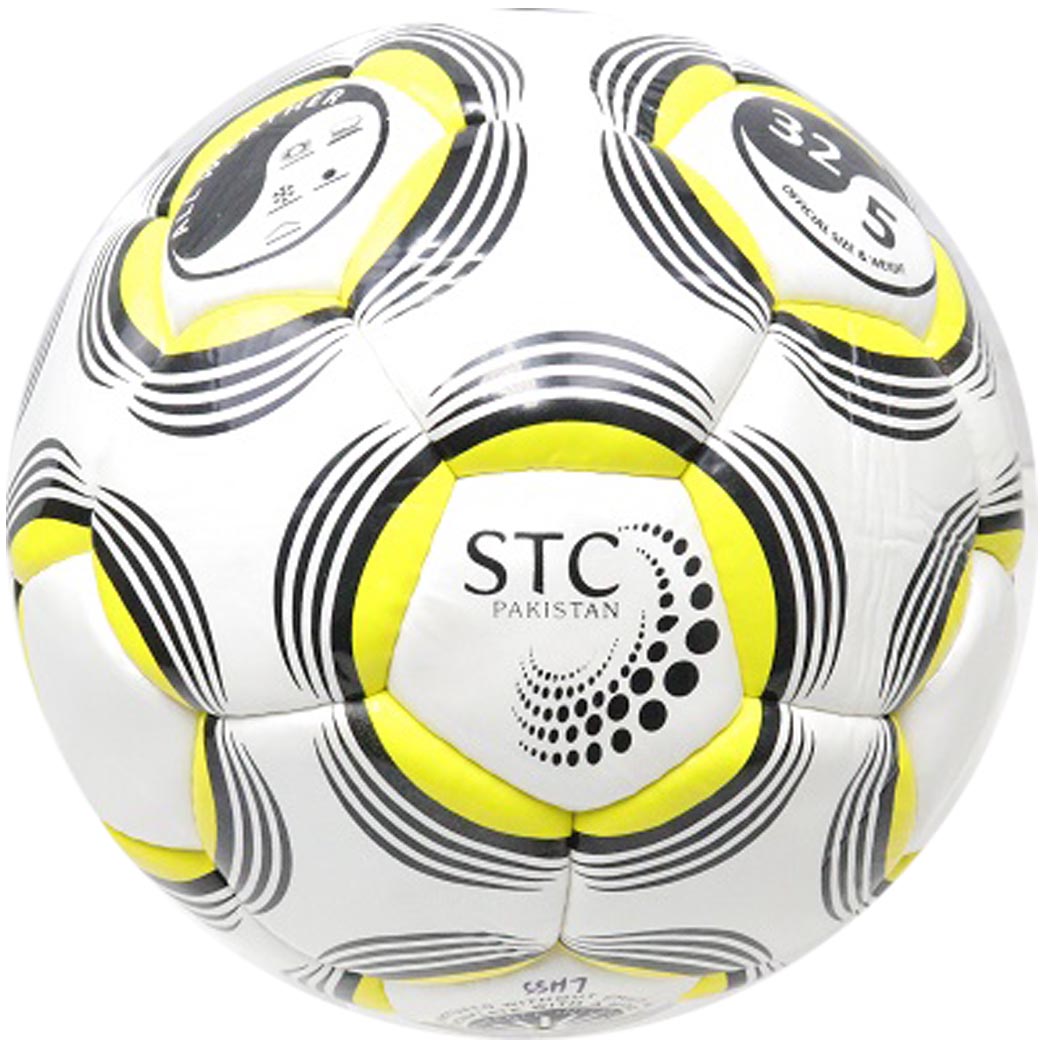 Perrini Sports Indoor Outdoor White Soccer Ball Black & Yellow Trimming Size 5