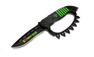 8.5" Zombie War Green & Black Spring Assisted Knife with Belt Clip