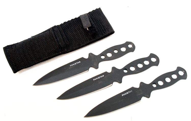 Set of 3 Black Throwing Knives with Sheath