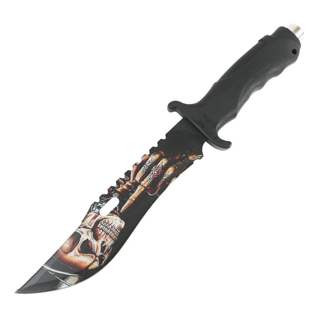 Defender 13" Hunting Knife Rubber Handle Skull Finger Blade Outdoor Camping Sharp