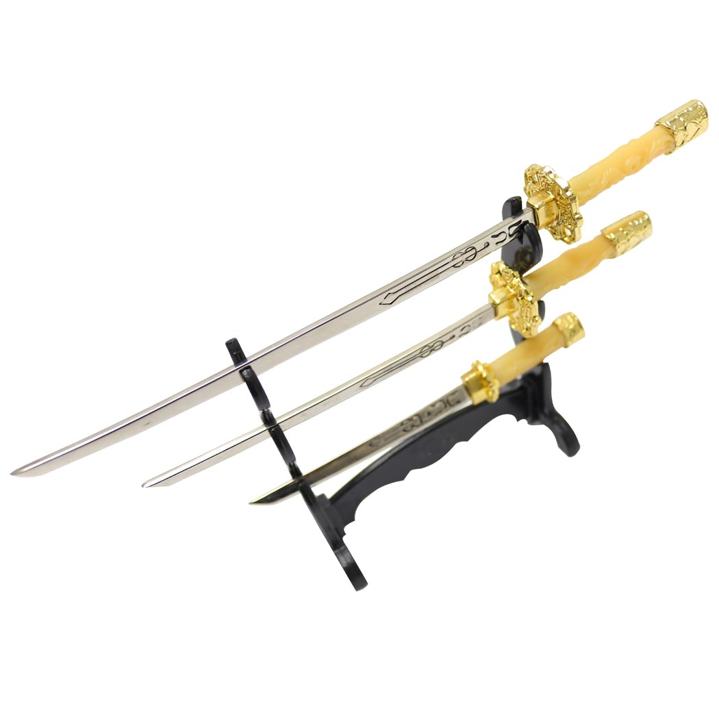 Defender Samurai Sword Set of 3 Miniature Desk Letter Opener with Stand