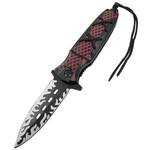Defender Tactical 7.5" Spring Assisted Knife String Handle Stainless Steel Red