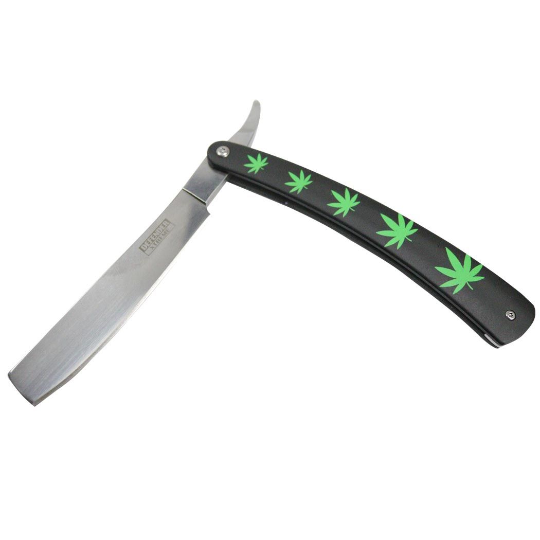 Defender-Xtreme 10" Straight Razor Green Leaf Folding Knife 3CR13 Stainless