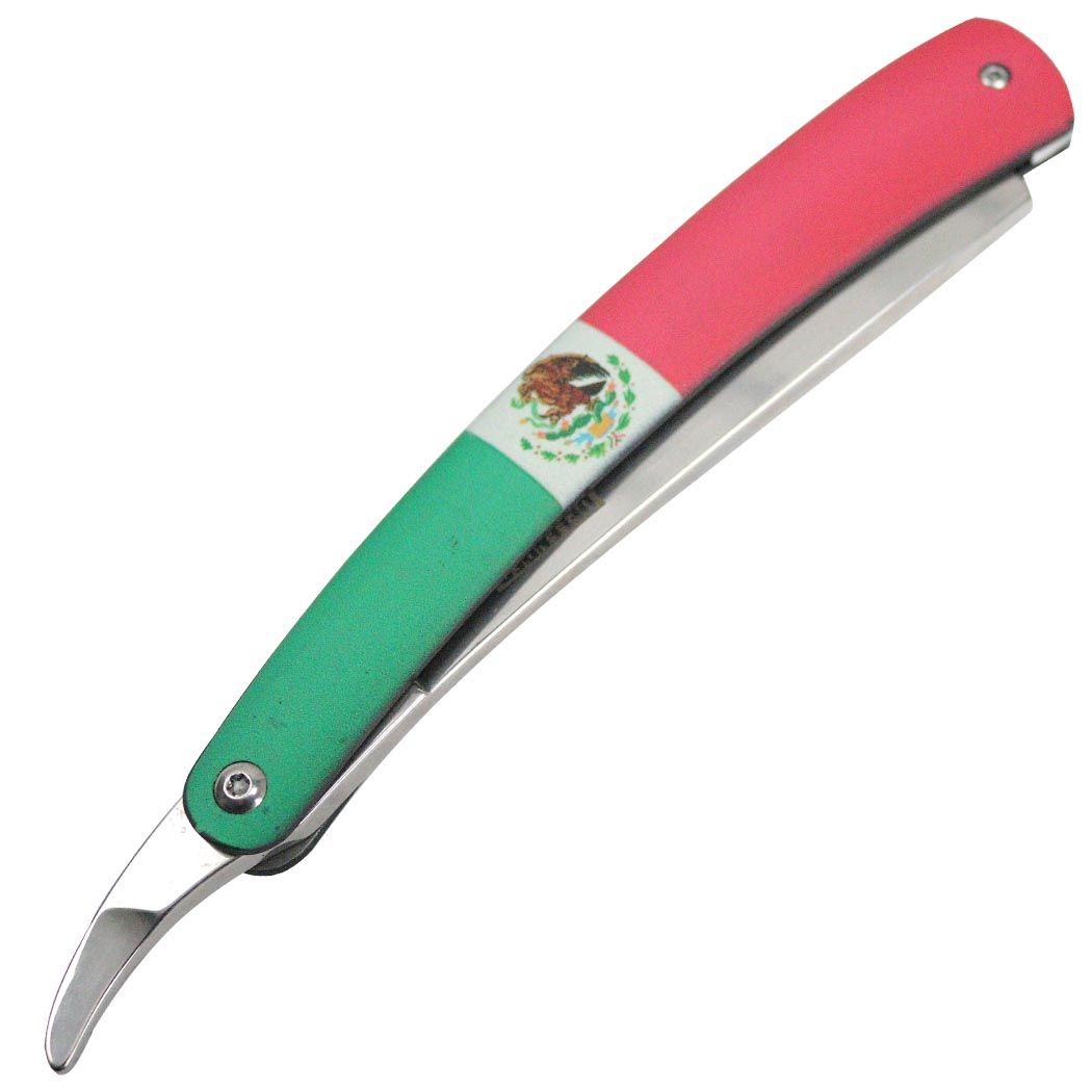 Defender-Xtreme 10" Straight Razor Mexico Flag Folding Knife 3CR13 Stainless