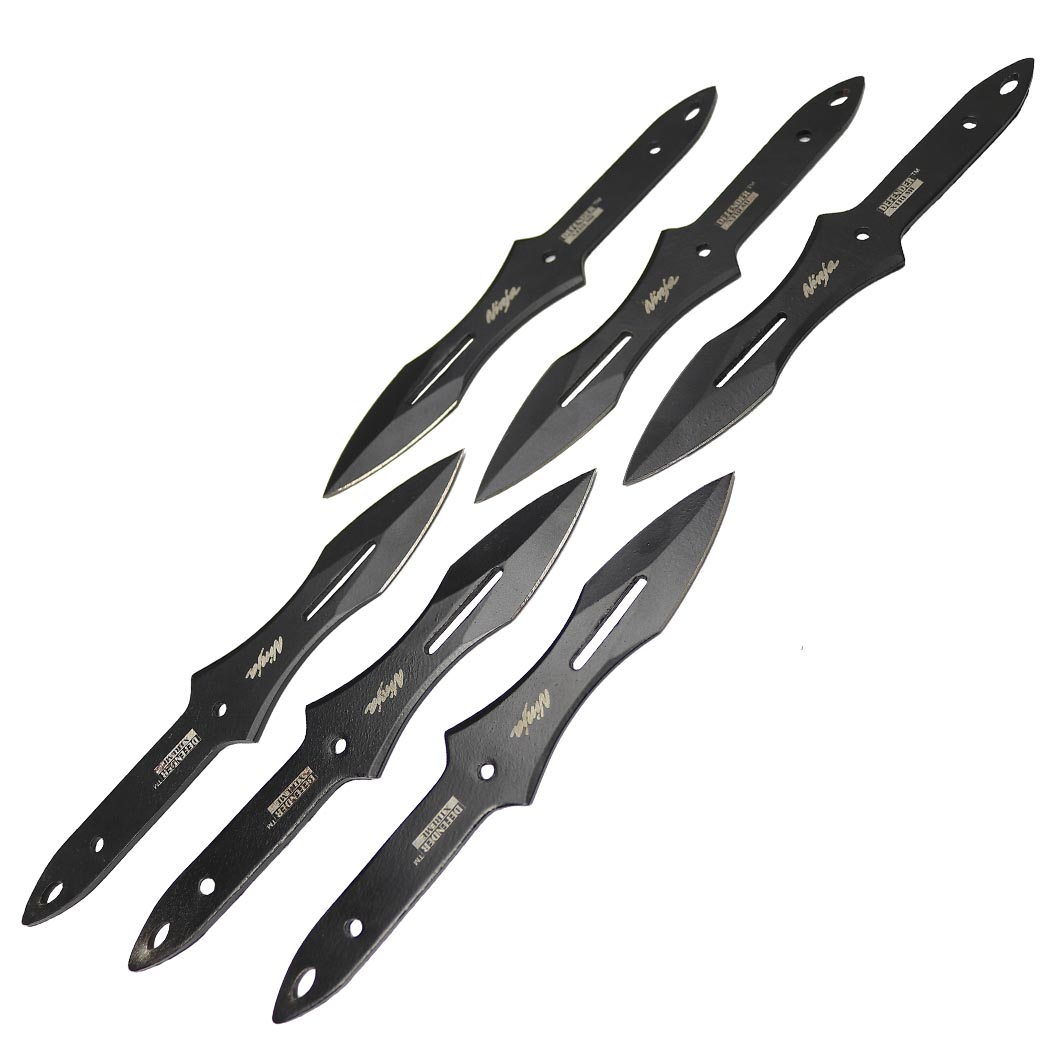 Defender-Xtreme 6 Pc Set Ninja Throwing Knives Black Stainless Steel with Pouch