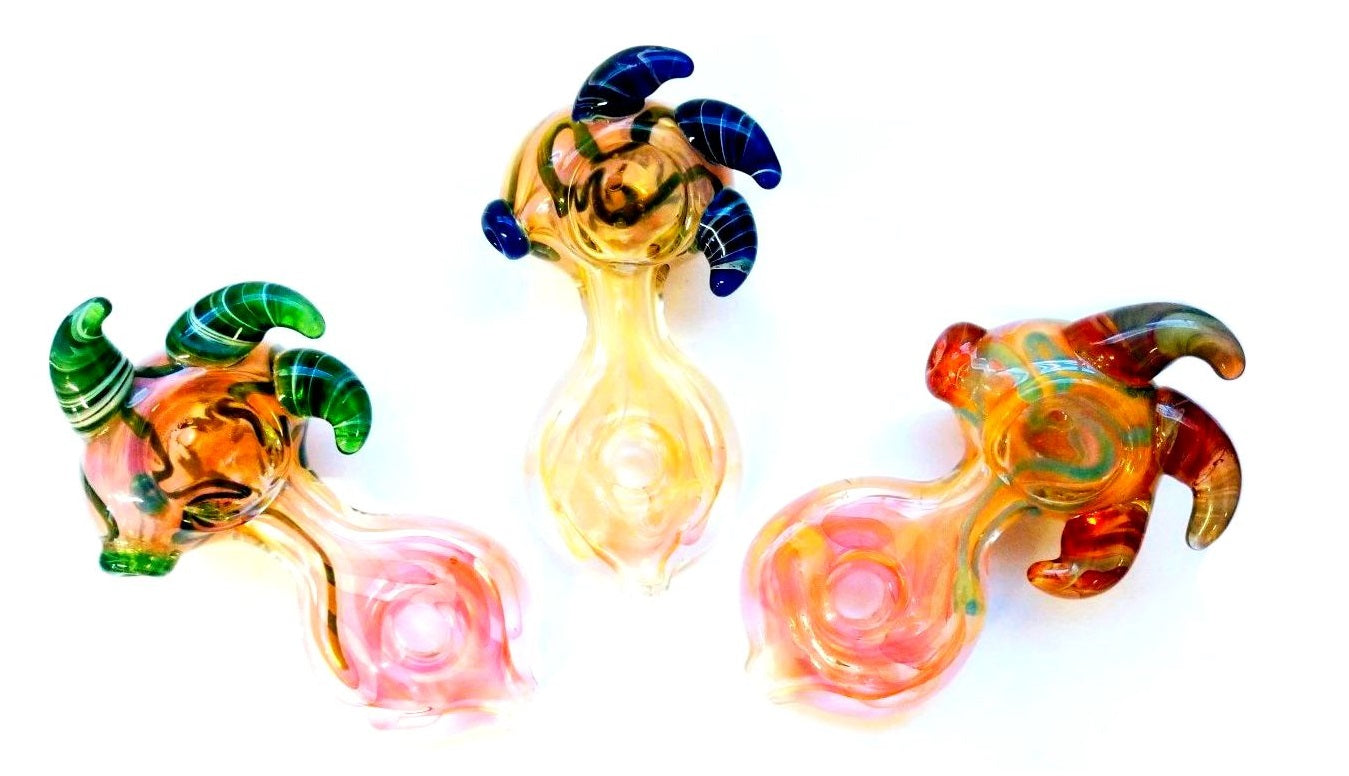 Gold Fumed Donut Horn Glass Hand Pipe