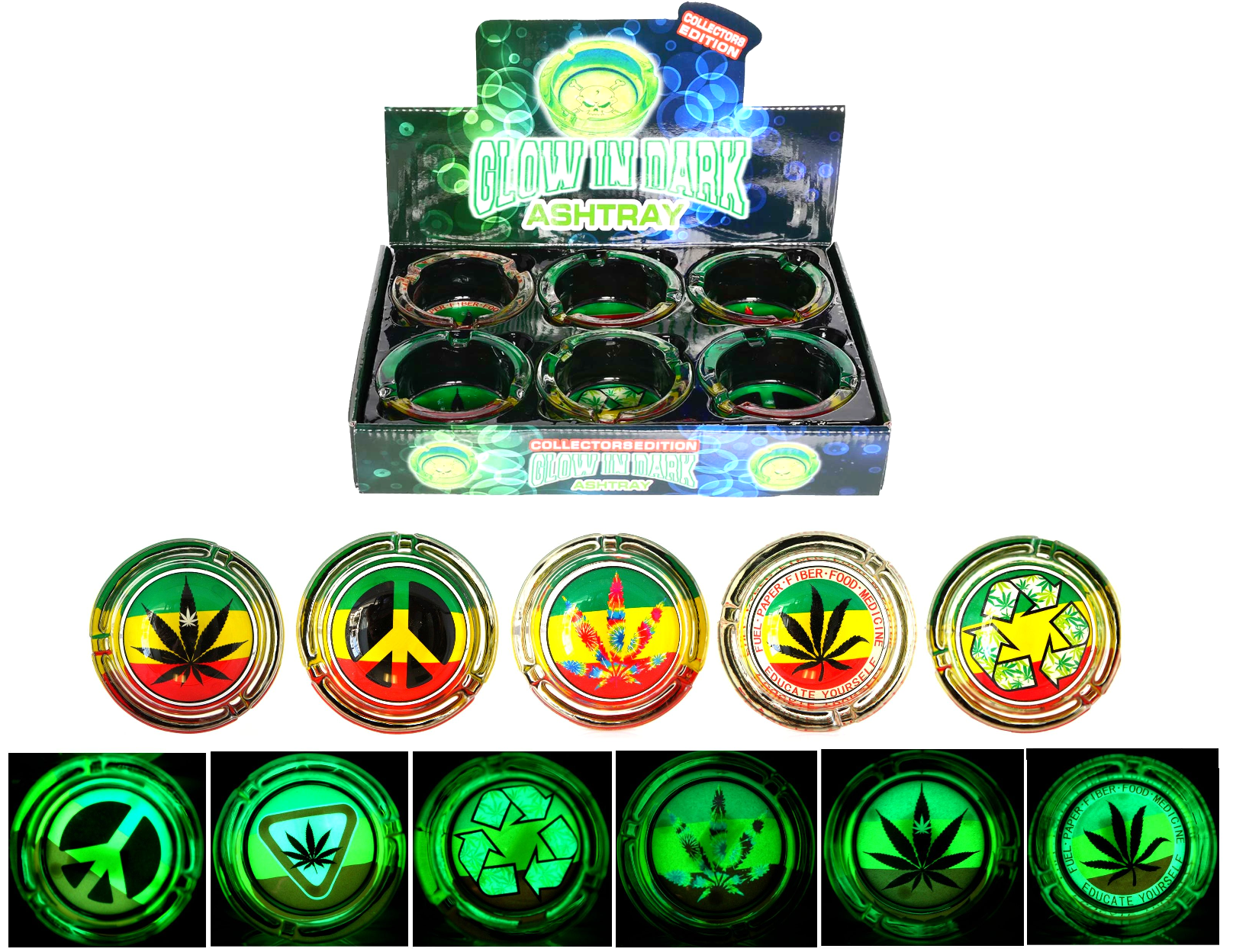 Collector's Edition Glow In The Dark Mix Rasta Glass Ashtray