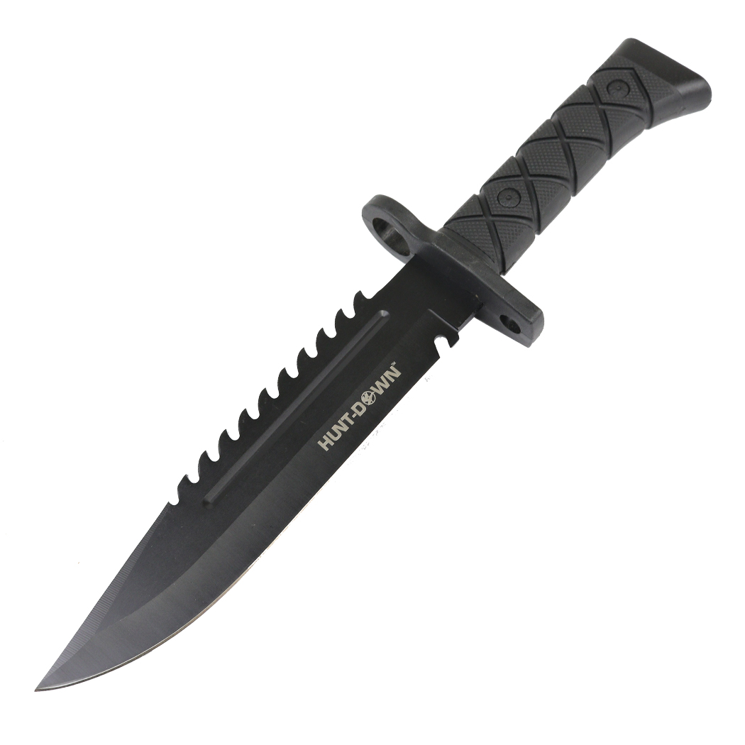 Hunt-Down 14.5" Tactical Hunting Knife ABS Handle 3CR13 Stainless Steel All Black