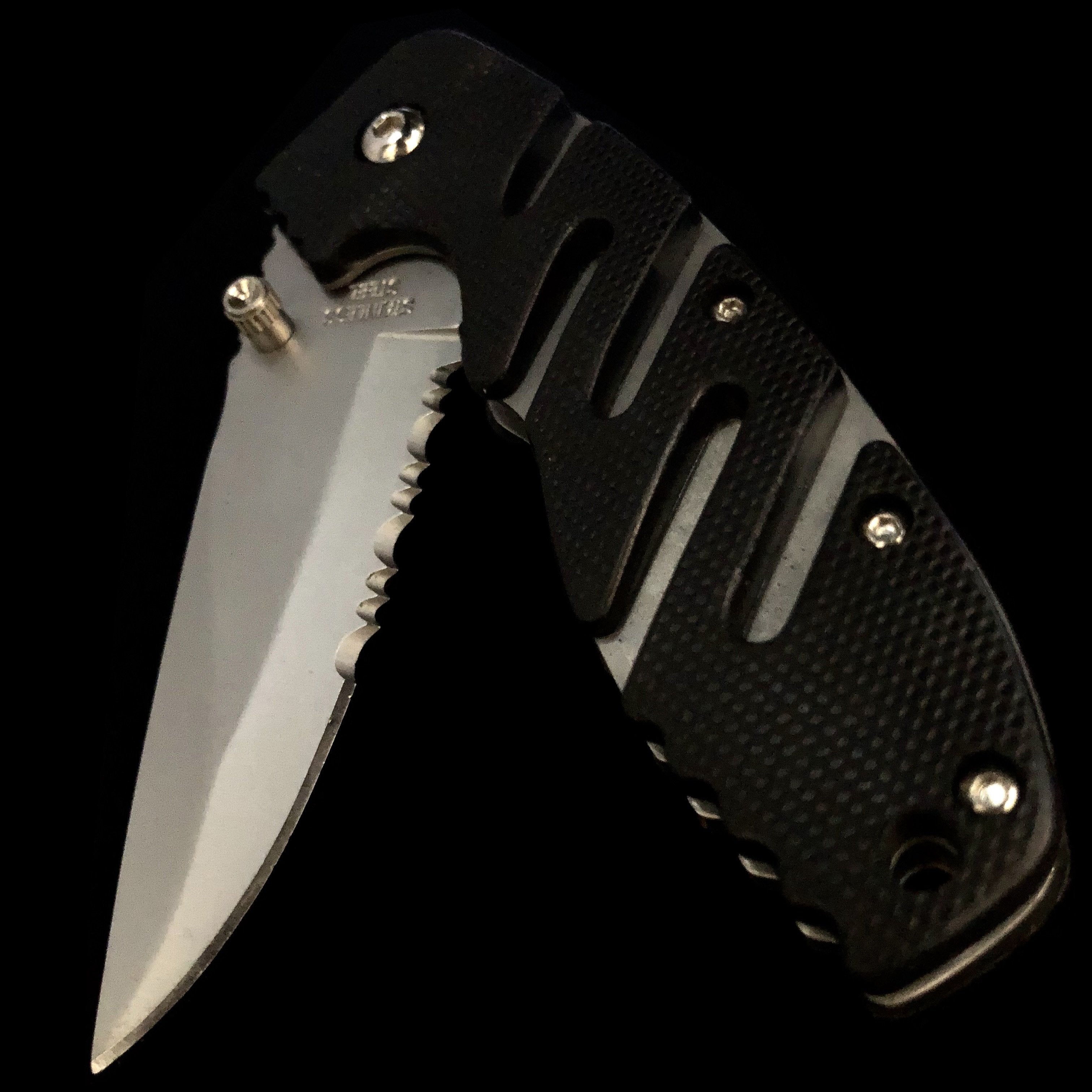 Mini Black Ridged Alternating SIlver Lined Switchblade