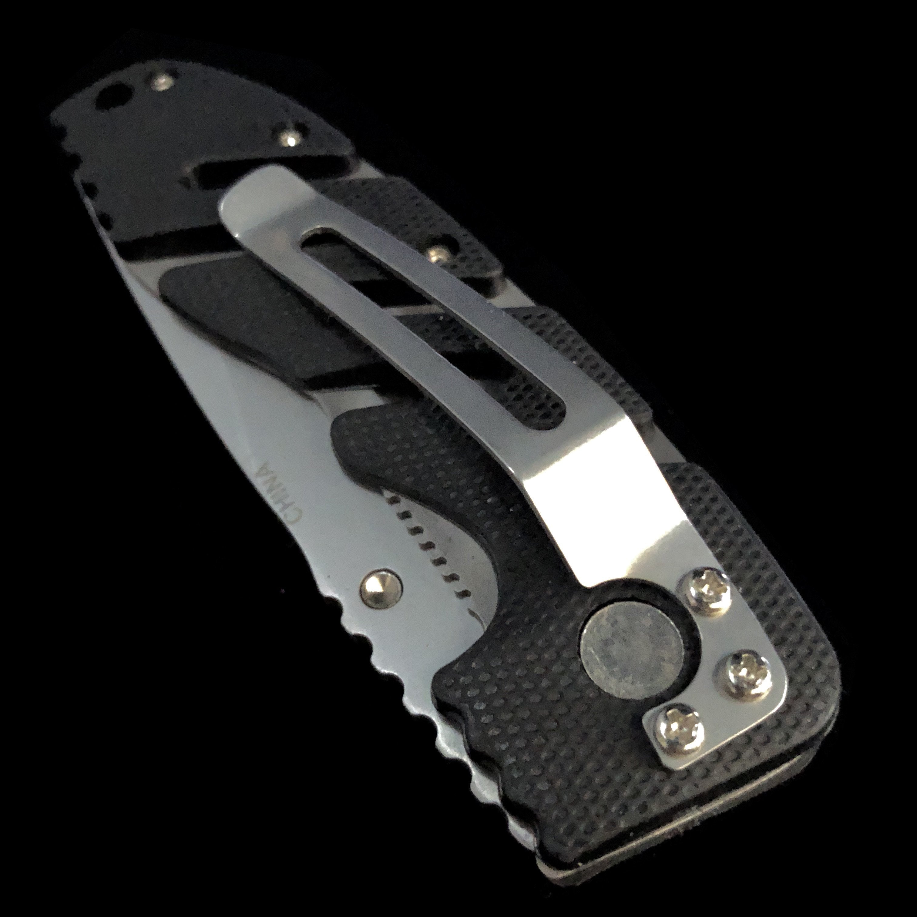 Mini Black Ridged Alternating SIlver Lined Switchblade