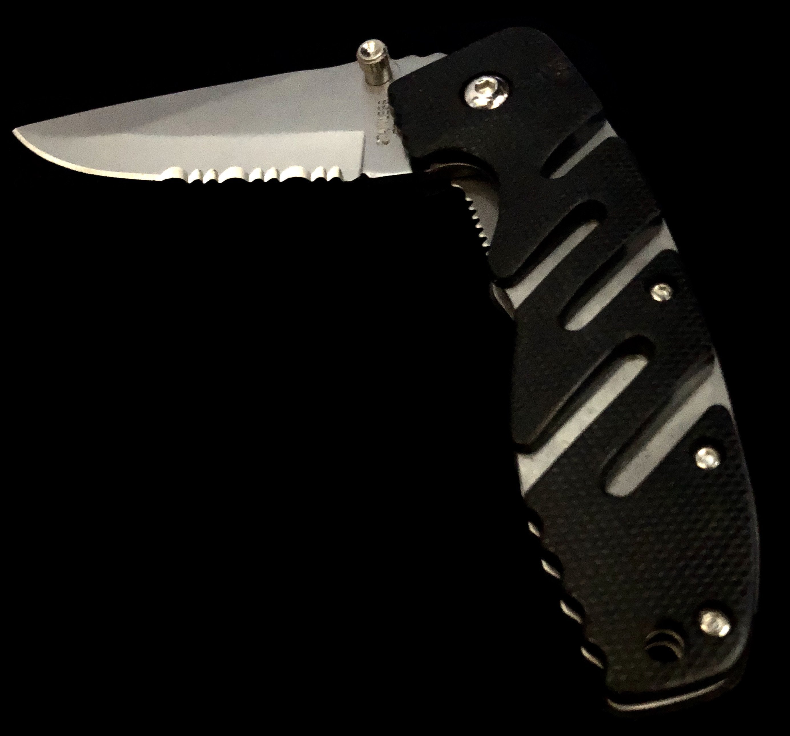 Mini Black Ridged Alternating SIlver Lined Switchblade