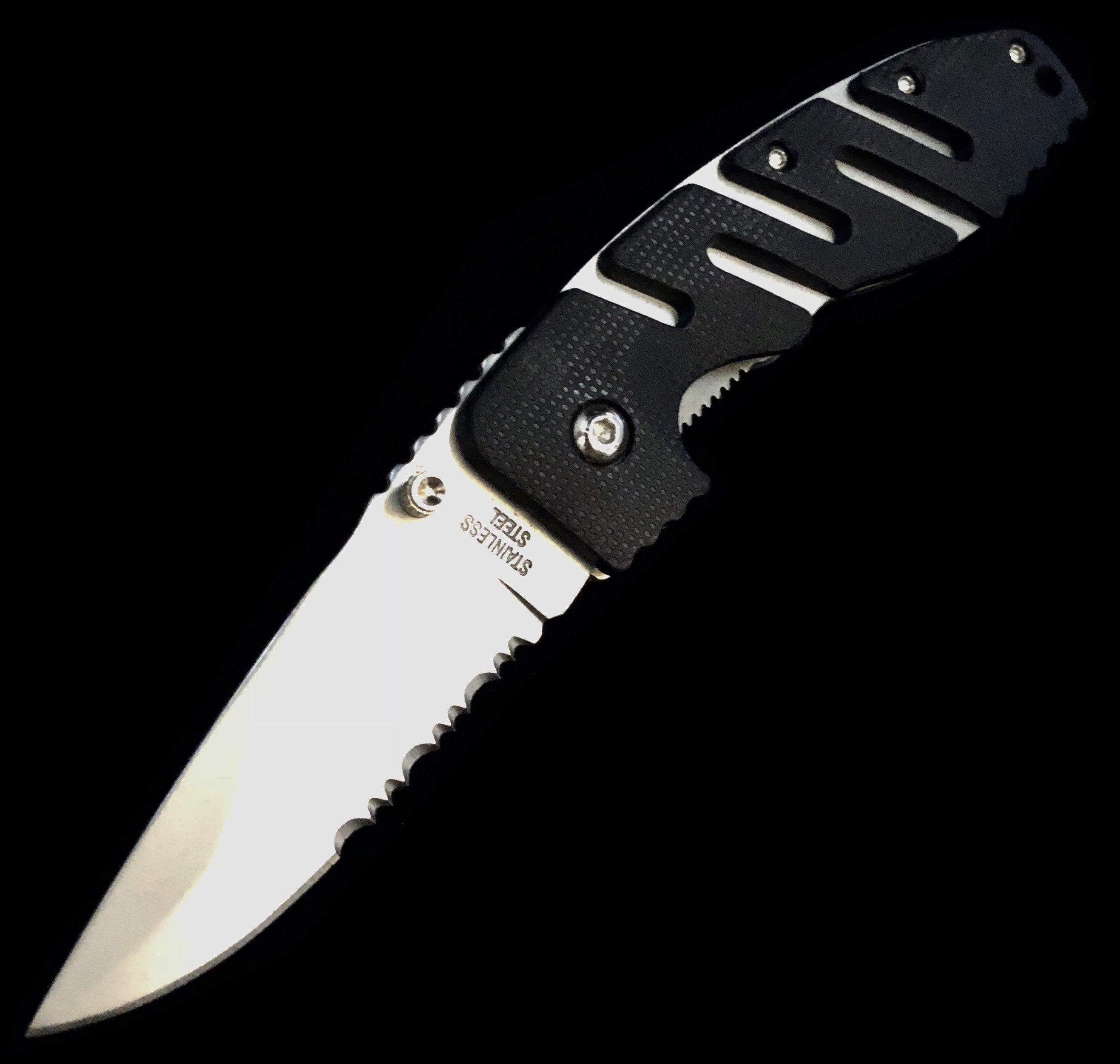 Mini Black Ridged Alternating SIlver Lined Switchblade