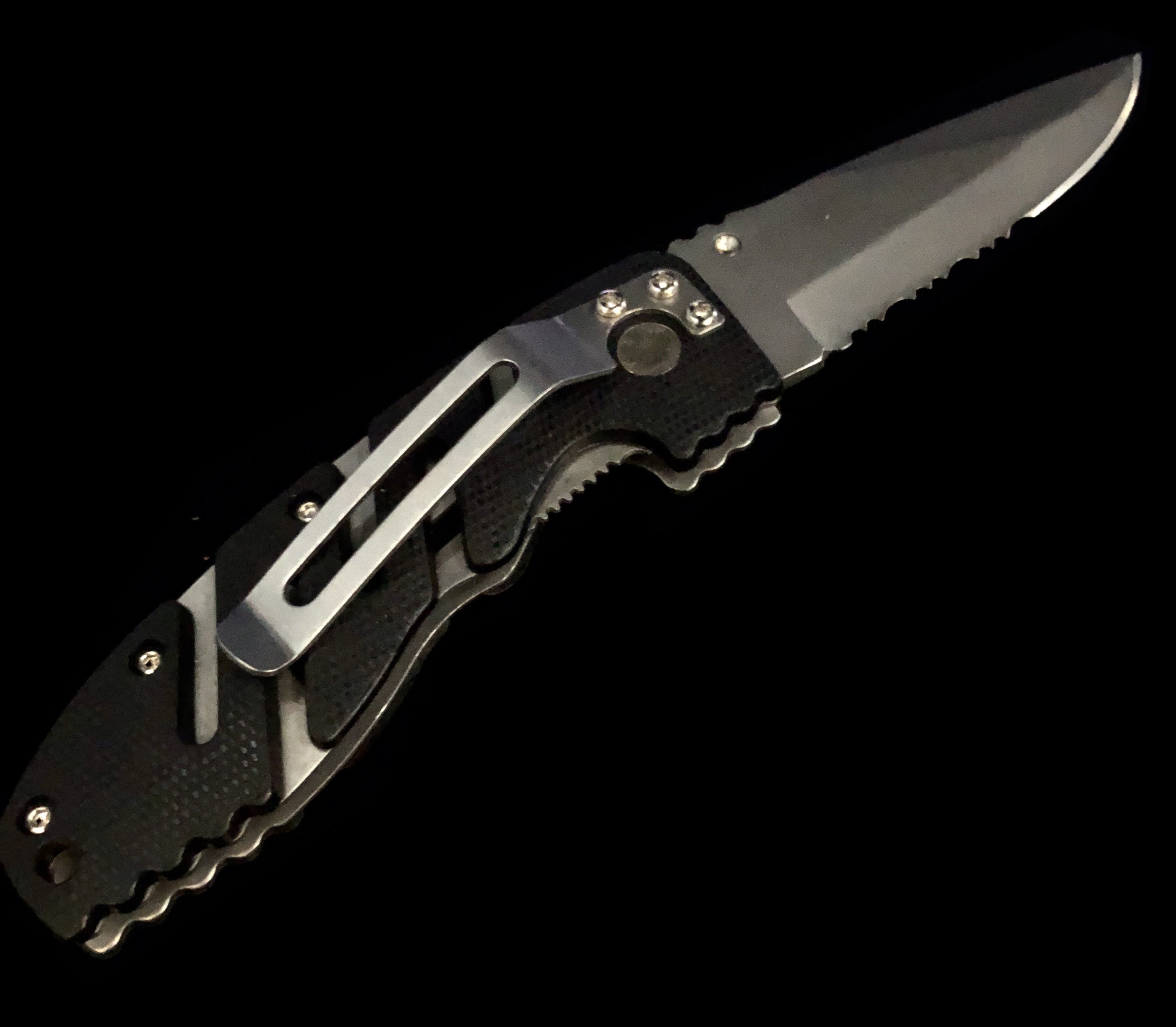 Mini Black Ridged Alternating SIlver Lined Switchblade