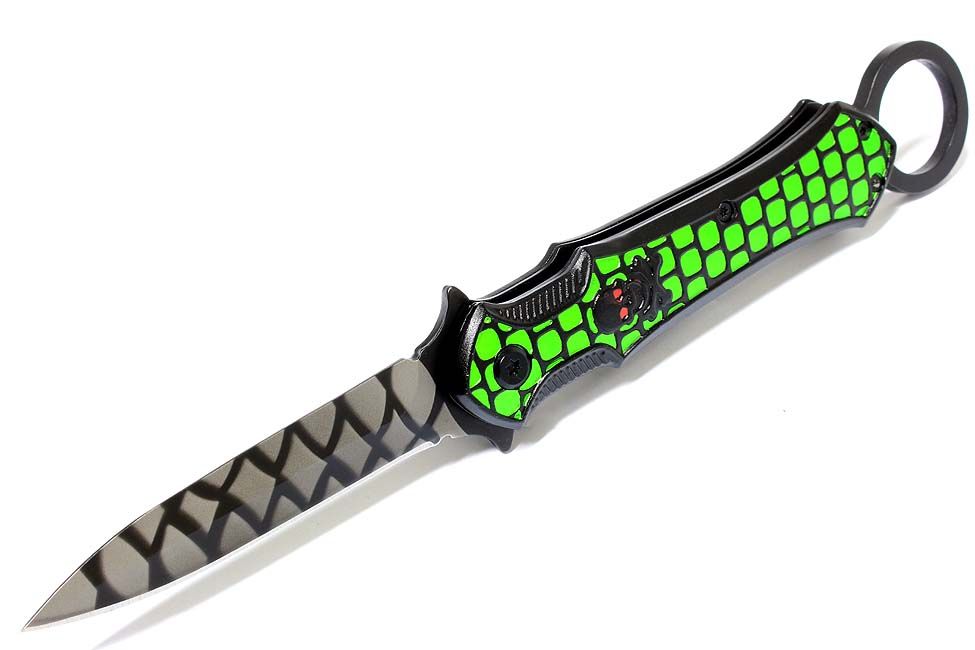 9" Black And Green Folding Spring Assisted Throwing Knife with Belt Clip