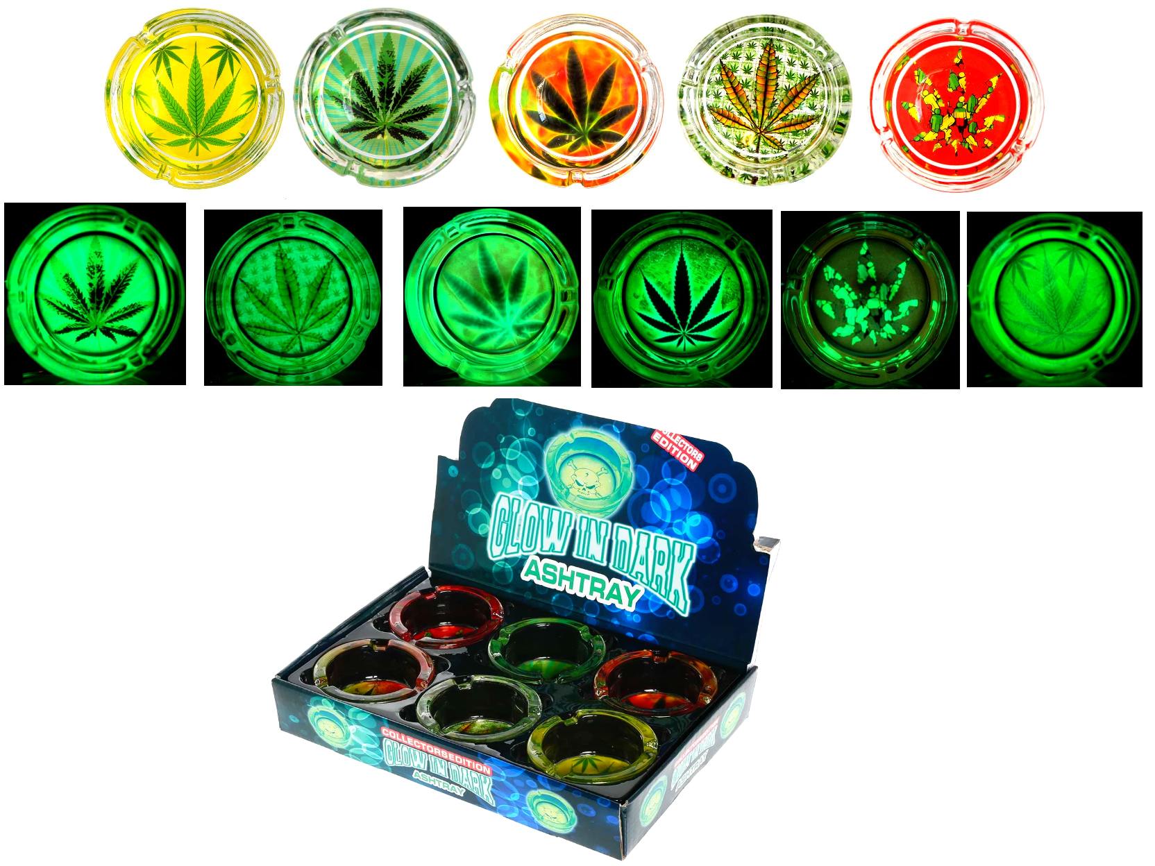 Collector's Edition Glow In The Dark Mix Leaf Glass Ashtray